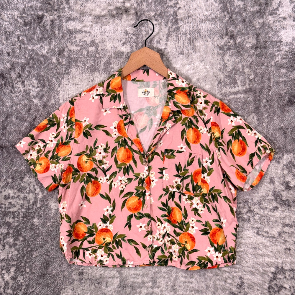Marine Layer Top Medium Womens Fruit Floral Print Short Sleeve Boxy Button Shirt